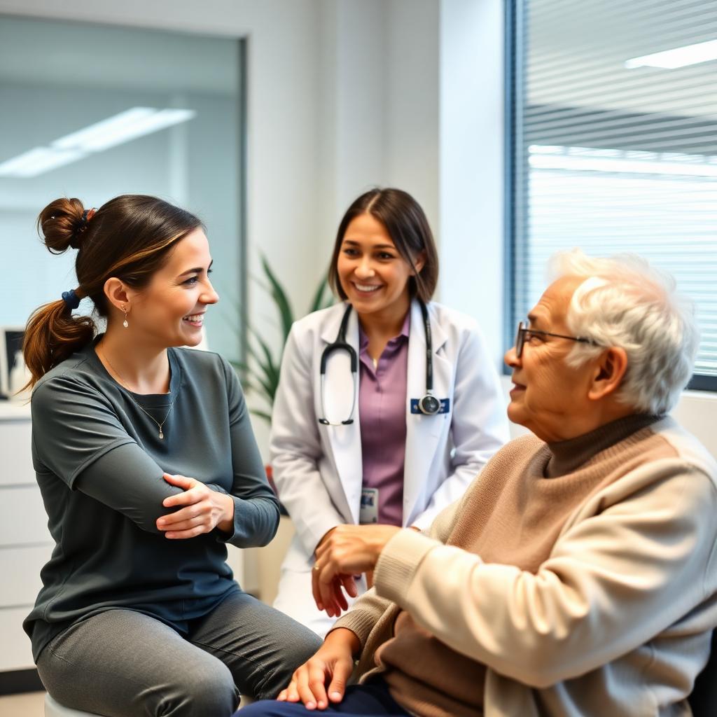 A clinician in conversation with a patient